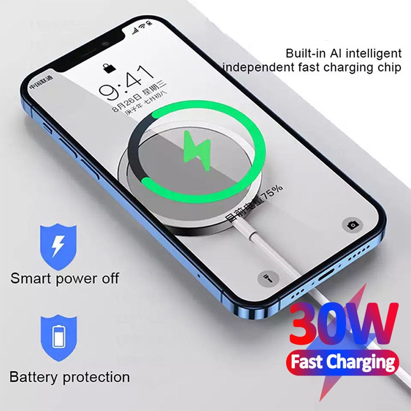 30W Magnetic Wireless Charger Pad for Apple and Android
