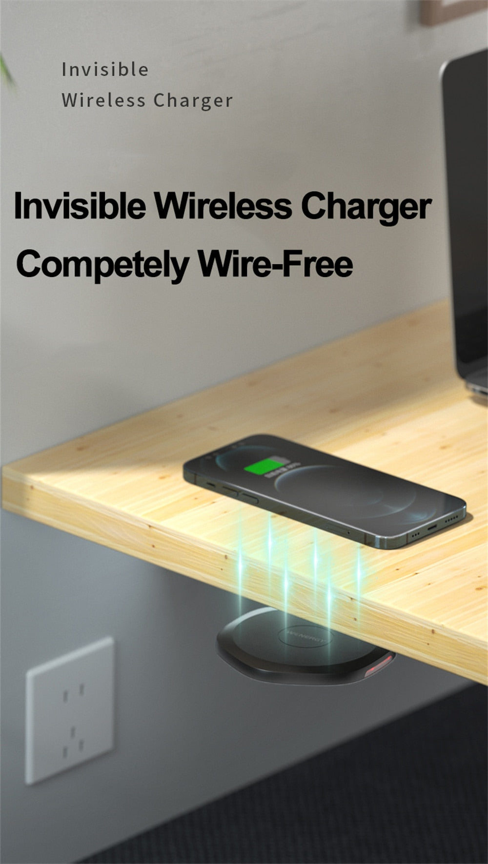 30mm Invisible Wireless Charger Under Table QI Charger Furniture Desk Wireless Charging Station Apple and Android.