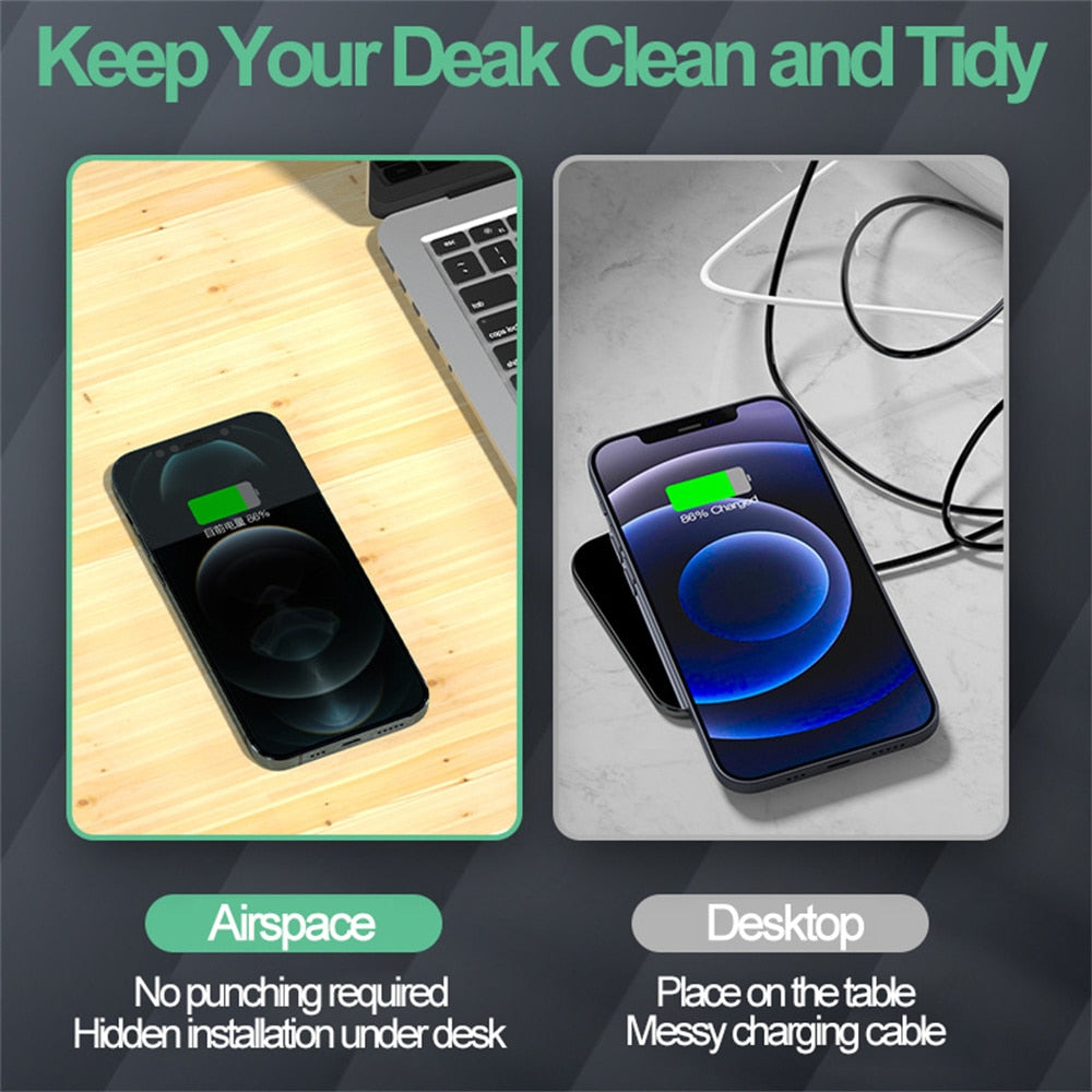 30mm Invisible Wireless Charger Under Table QI Charger Furniture Desk Wireless Charging Station Apple and Android.
