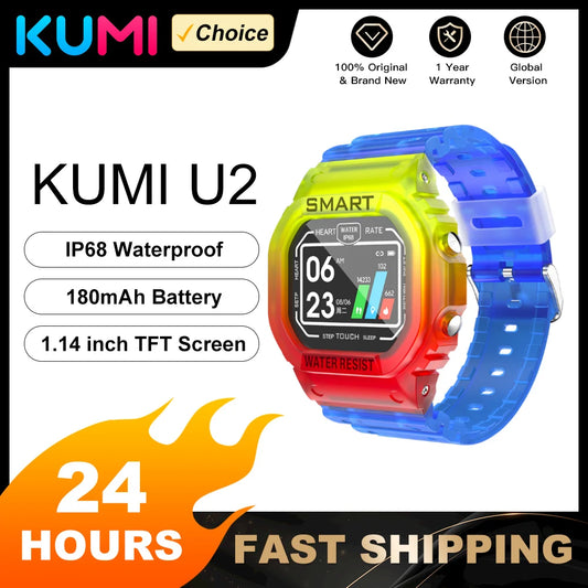 KUMI U2 1.14 Inch Smart Watch Sports Fitness Heart Rate Blood Pressure Monitor IP68 Waterproof Smart Watch for IOS Android